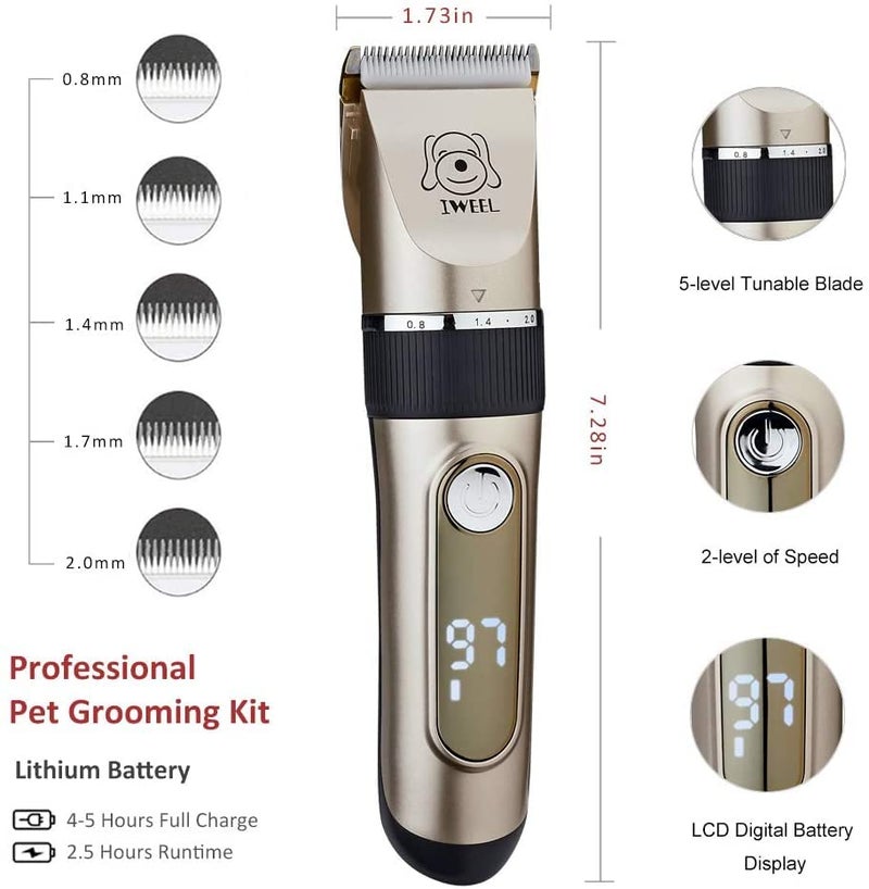 IWEEL Dog Clippers, 2-Speed Professional Rechargeable Cordless Cat Shaver and Low Noise Water Proof Electric Dog Trimmer Pet Grooming Kit Animal Hair Clippers Tool with Scissors Combs - Image 4